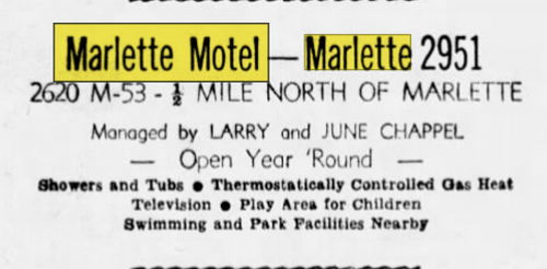 Marlette Motel - June 1958 Ad